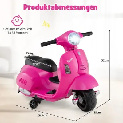 Licencovaná dětská elektrická motorka Vespa 6V motorka na baterie s LED světlometem růžová