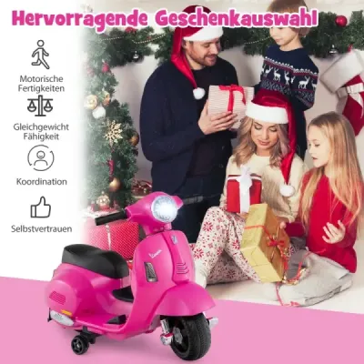 Licencovaná dětská elektrická motorka Vespa 6V motorka na baterie s LED světlometem růžová
