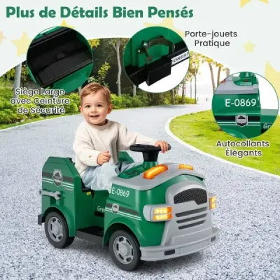 Dětské hasičské auto na klouzání 12V hasičské auto s lopatou a hasicím přístrojem na klouzání zelené barvy