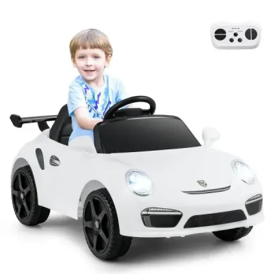 12V dětské elektrické auto s dálkovým ovládáním a pozvolným startem, licencované elektrické vozidlo Porsche, bílé