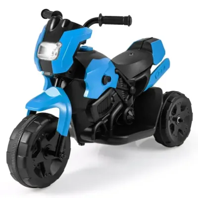 6V dětská motorka, tříkolový elektrický motocykl s LED světlometem, pedál, baterie, elektrické autíčko, tmavě modrá