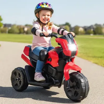 6V dětská motorka 3kolová elektrická motorka s LED světlometem nožní pedál elektrické autíčko na baterie červená