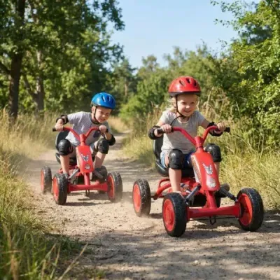 Dětská motokára s nastavitelným sedadlem, pedálem, pneumatikami pro jízdu vpřed a vzad, venkovní, pro děti 3-8 let, červená