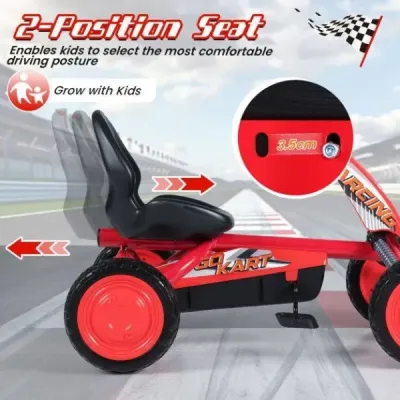 Dětská motokára s nastavitelným sedadlem, pedálem, pneumatikami pro jízdu vpřed a vzad, venkovní, pro děti 3-8 let, červená