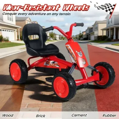 Dětská motokára s nastavitelným sedadlem, pedálem, pneumatikami pro jízdu vpřed a vzad, venkovní, pro děti 3-8 let, červená