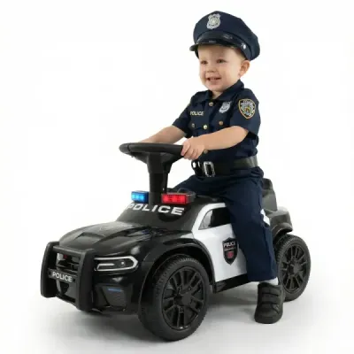 Policejní odrážedlo pro batolata, odrážedlo s blikajícími světly, hudbou, sirénou, černé