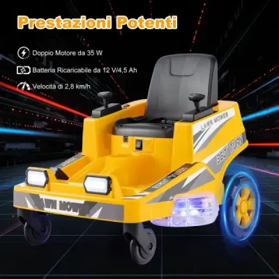 12V sekačka na trávu s dvojitými ovládacími pákami, LED světly a funkcí otáčení a reverzace, oranžová
