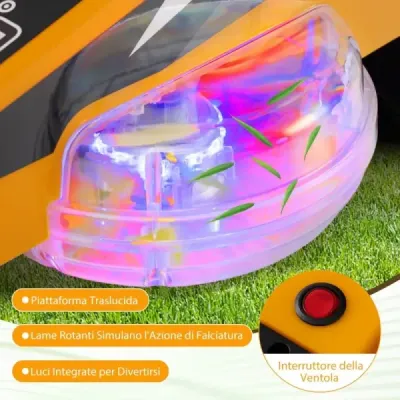 12V sekačka na trávu s dvojitými ovládacími pákami, LED světly a funkcí otáčení a reverzace, oranžová