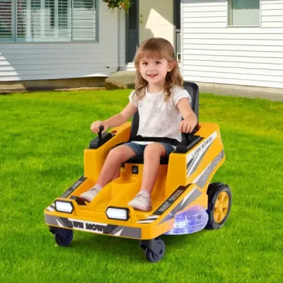 12V sekačka na trávu s dvojitými ovládacími pákami, LED světly a funkcí otáčení a reverzace, oranžová
