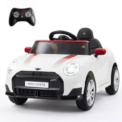 12V dětské autíčko v designu BMW Mini, elektrické autíčko pro děti s dálkovým ovládáním, LED světly a pozvolným startem, bílé