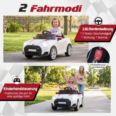 12V dětské autíčko v designu BMW Mini, elektrické autíčko pro děti s dálkovým ovládáním, LED světly a pozvolným startem, bílé