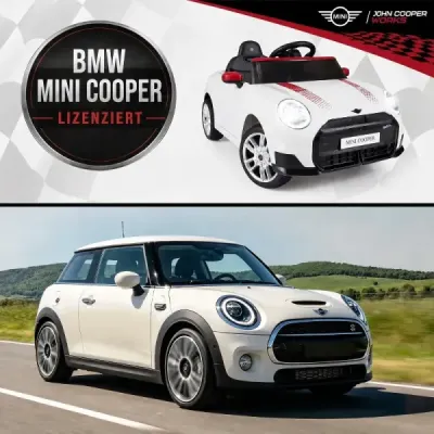 12V dětské autíčko v designu BMW Mini, elektrické autíčko pro děti s dálkovým ovládáním, LED světly a pozvolným startem, bílé