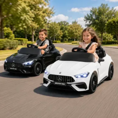 Dětské elektrické auto 12 V Mercedes-AMG s LED světly a dálkovým ovládáním 2,4 GHz, bílé