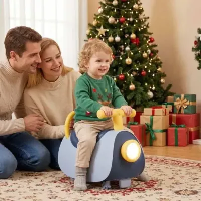 Dětské odrážedlo s hudbou a LED světly, odrážedlo s úložným prostorem pod sedadlem, modré