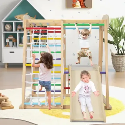Lezecký rám pro vnitřní stahovací tyč & skluzavka & lezecká síť & žebřík & tunel 205 x 112 x 120 cm Příroda