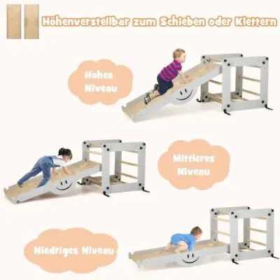 Skládací dřevěné prolézačky s nastavitelnou a oboustrannou rampou Montessori Climbing Set Grey