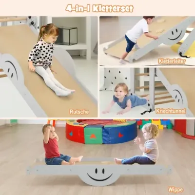 Skládací dřevěné prolézačky s nastavitelnou a oboustrannou rampou Montessori Climbing Set Grey