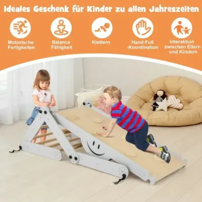 Skládací dřevěné prolézačky s nastavitelnou a oboustrannou rampou Montessori Climbing Set Grey