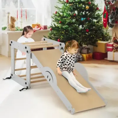 Skládací dřevěné prolézačky s nastavitelnou a oboustrannou rampou Montessori Climbing Set Grey