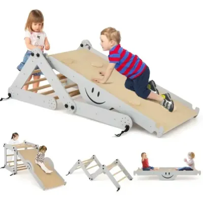 Skládací dřevěné prolézačky s nastavitelnou a oboustrannou rampou Montessori Climbing Set Grey