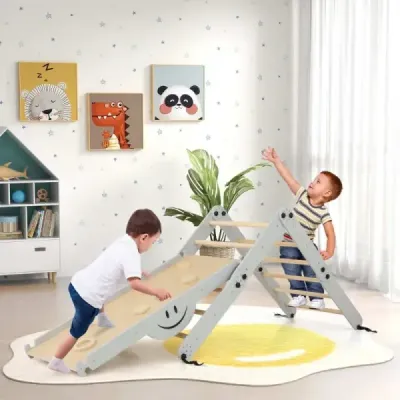 Skládací dřevěné prolézačky s nastavitelnou a oboustrannou rampou Montessori Climbing Set Grey