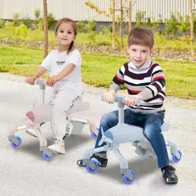 Kočárek 2 v 1 pro děti Kočárek s motivem letadla s kolečky s LED osvětlením Růžová