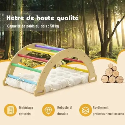 Dřevěný lezecký oblouk s měkkým polštářem na houpání, lezení a plazení, prolézačka, barevné