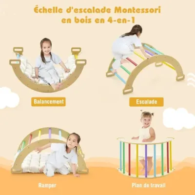 Dřevěný lezecký oblouk s měkkým polštářem na houpání, lezení a plazení, prolézačka, barevné
