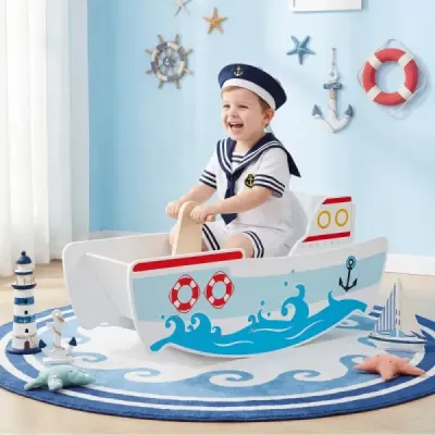 Dřevěná houpačka s rozsahem houpání 40°, námořním designem a opěrkou zad Houpačka