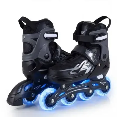 Dětské inline brusle, věk 7-9 let, nastavitelné ve 4 směrech, svítící kolečka použití uvnitř i venku, pro začátečníky, šedé