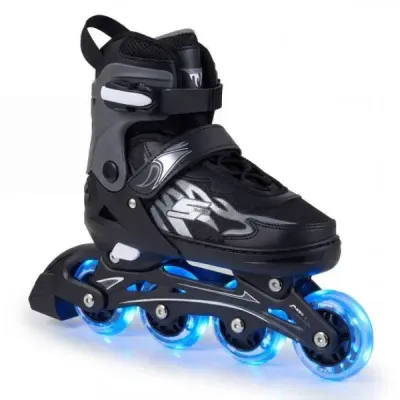 Dětské inline brusle, věk 7-9 let, nastavitelné ve 4 směrech, svítící kolečka použití uvnitř i venku, pro začátečníky, šedé