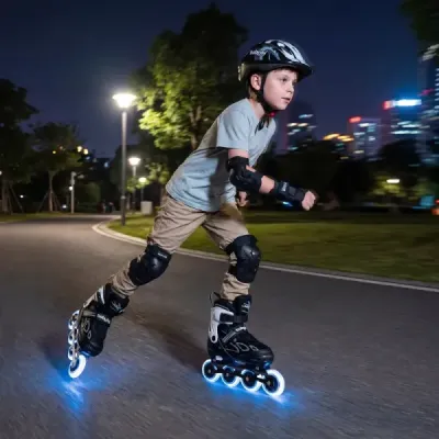 Dětské kolečkové brusle, 4 nastavitelné velikosti, inline brusle se svítícími kolečky, velikost M (EU 32-36)