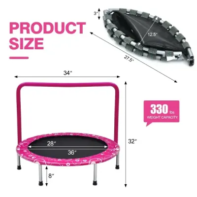 92 cm dětská trampolína mini trampolína s rukojetí skládací trampolína růžová + černá