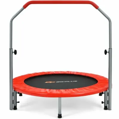 ?101 cm skládací mini trampolína Fitness trampolína s výškově nastavitelnou rukojetí Modrá + černá