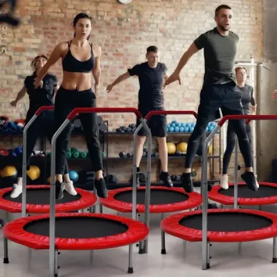 ?101 cm skládací mini trampolína Fitness trampolína s výškově nastavitelnou rukojetí Modrá + černá
