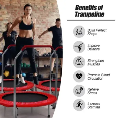?101 cm skládací mini trampolína Fitness trampolína s výškově nastavitelnou rukojetí Modrá + černá
