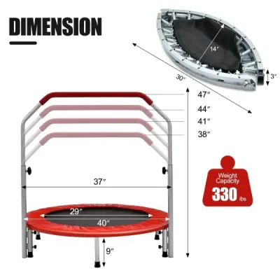 ?101 cm skládací mini trampolína Fitness trampolína s výškově nastavitelnou rukojetí Modrá + černá