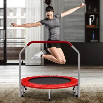 ?101 cm skládací mini trampolína Fitness trampolína s výškově nastavitelnou rukojetí Modrá + černá