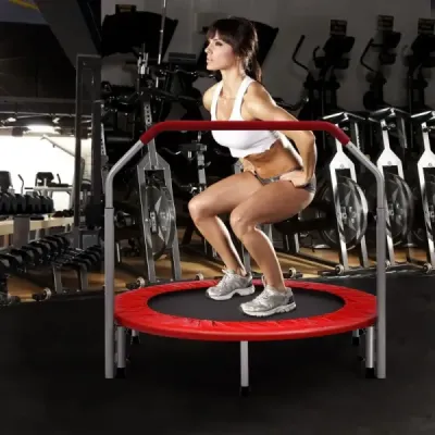 ?101 cm skládací mini trampolína Fitness trampolína s výškově nastavitelnou rukojetí Modrá + černá