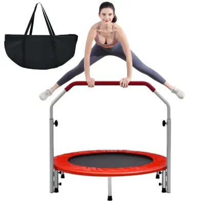 ?101 cm skládací mini trampolína Fitness trampolína s výškově nastavitelnou rukojetí Modrá + černá