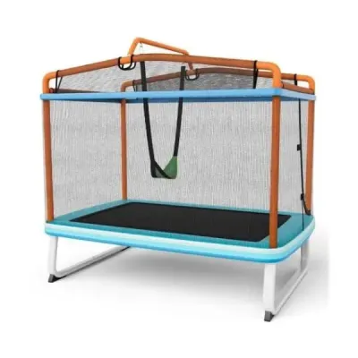 3 v 1 dětská obdélníková trampolína 190 x 124 cm trampolína pro volný čas se sítí modrá + oranžová
