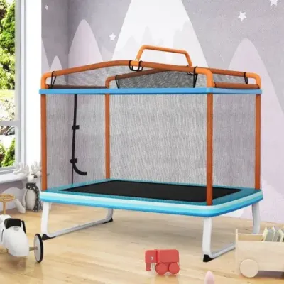 3 v 1 dětská obdélníková trampolína 190 x 124 cm trampolína pro volný čas se sítí modrá + oranžová