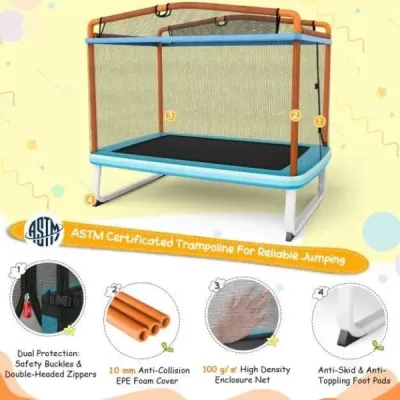 3 v 1 dětská obdélníková trampolína 190 x 124 cm trampolína pro volný čas se sítí modrá + oranžová