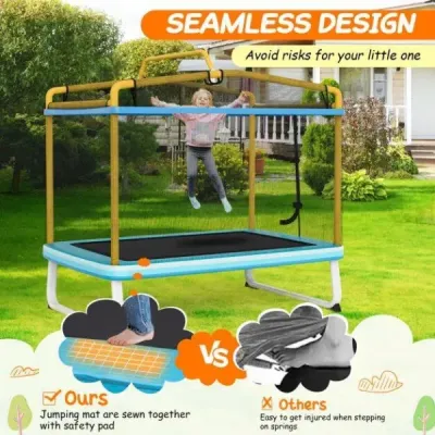 Dětská obdélníková trampolína 3 v 1 190 x 124 cm trampolína pro volný čas se sítí modrá + žlutá