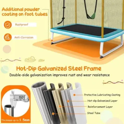Dětská obdélníková trampolína 3 v 1 190 x 124 cm trampolína pro volný čas se sítí modrá + žlutá