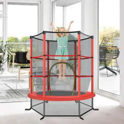 ?140 cm zahradní trampolína s bezpečnostní sítí Trampolína do 135 kg zatížitelná pro děti od 3 let Barevná