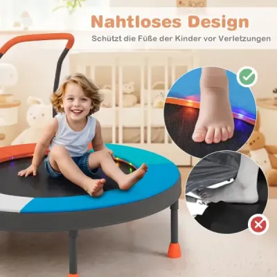 90cm mini trampolína se světly, skládací, pěnová rukojeť, ochranný kryt pro batolata, oranžová + modrá