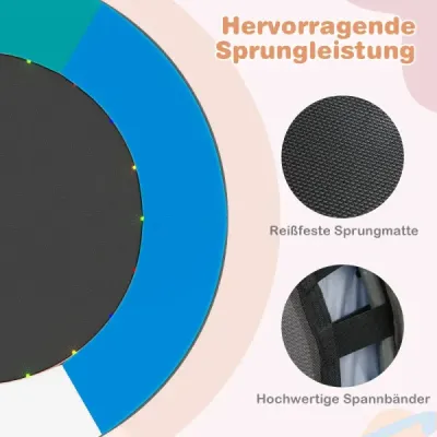 90cm mini trampolína se světly, skládací, pěnová rukojeť, ochranný kryt pro batolata, oranžová + modrá