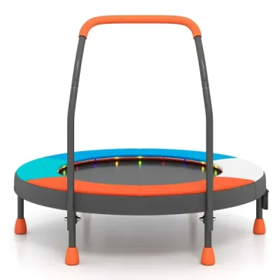 90cm mini trampolína se světly, skládací, pěnová rukojeť, ochranný kryt pro batolata, oranžová + modrá