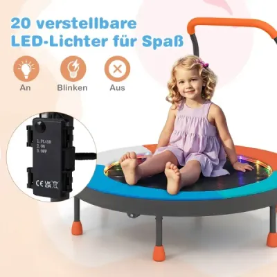 90cm mini trampolína se světly, skládací, pěnová rukojeť, ochranný kryt pro batolata, oranžová + modrá